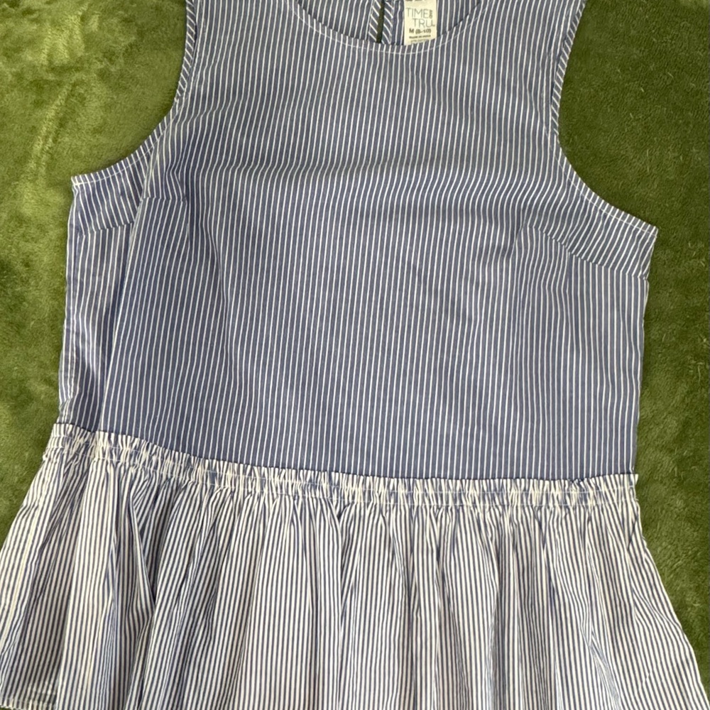 Time and Tru Navy Pinstripe Ruffle Dress Blouse Dress🩵